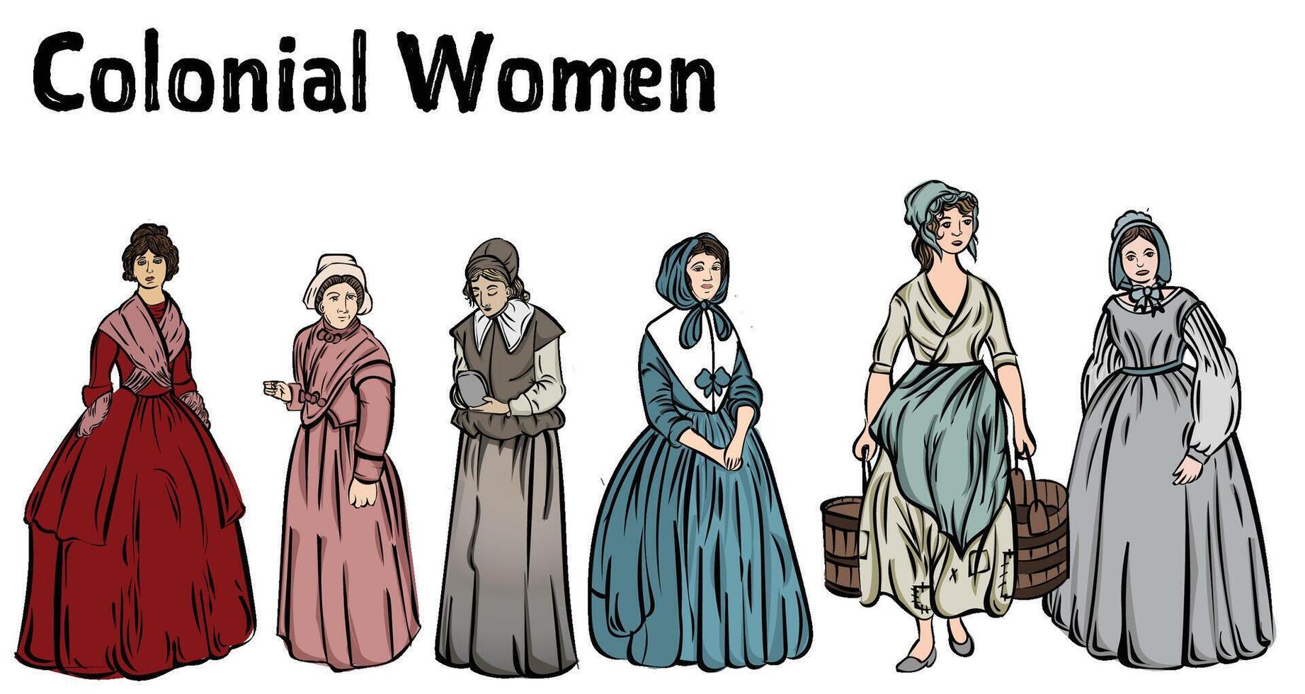 colonial mujer bosquejo línea Arte vector