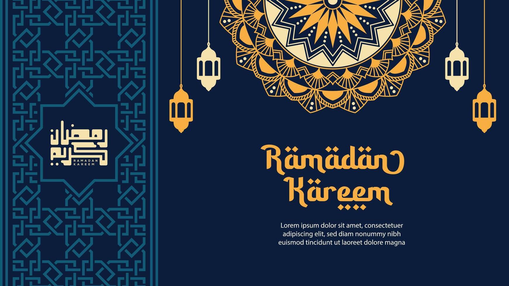 Ramadan Kareem Greeting Card or Poster Template with mandala and calligraphy. Vector Illustration