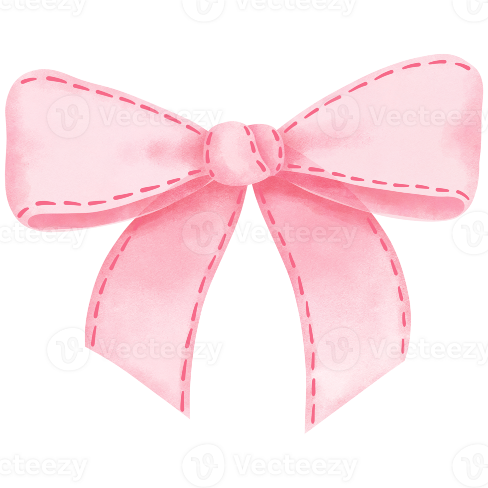 Pink gift ribbon bow illustration. Hand drawn watercolor clipart styles. Isolated on transparent background. png