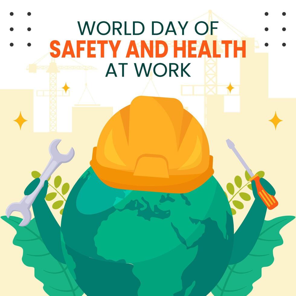 Safety and Health at Work Day Social Media Illustration Cartoon Hand Drawn Templates Background vector