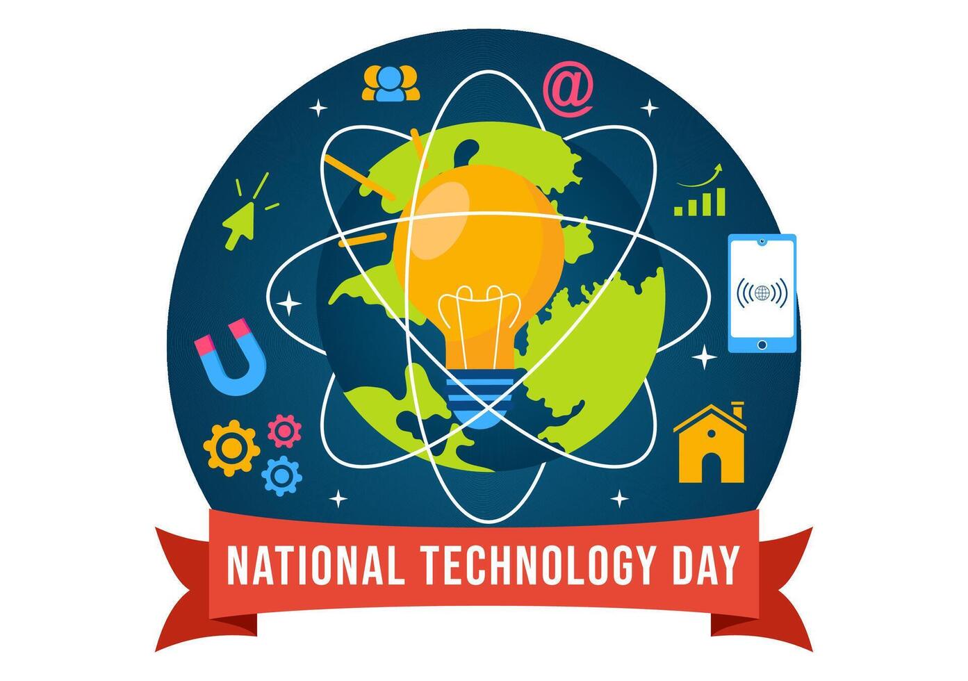 National Technology Day Vector Illustration on 11 May with Creative Digital for Innovation and development of high tech in Flat Cartoon Background