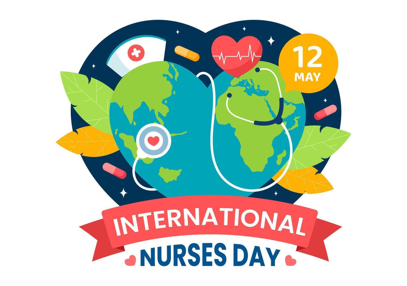 internacional enfermeras día vector ilustración en mayo 12 para contribuciones ese enfermero hacer a sociedad en cuidado de la salud plano niños dibujos animados antecedentes