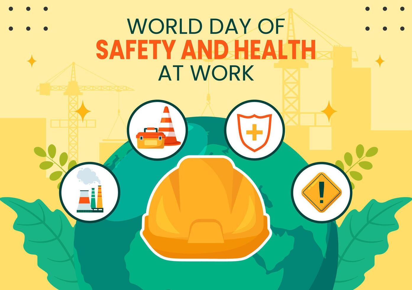 Safety and Health at Work Day Social Media Background Cartoon Hand Drawn Templates Illustration vector