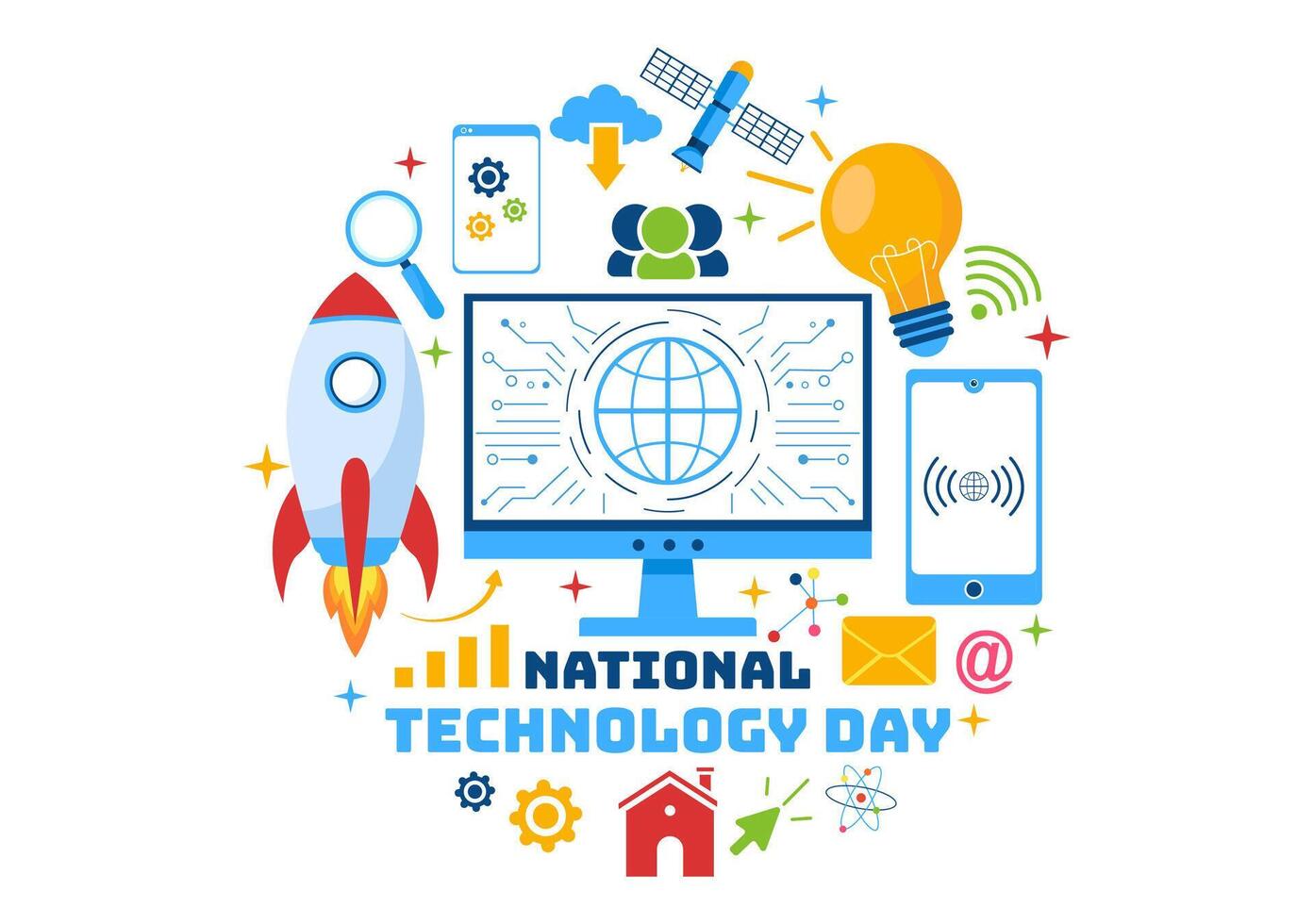 National Technology Day Vector Illustration on 11 May with Creative Digital for Innovation and development of high tech in Flat Cartoon Background