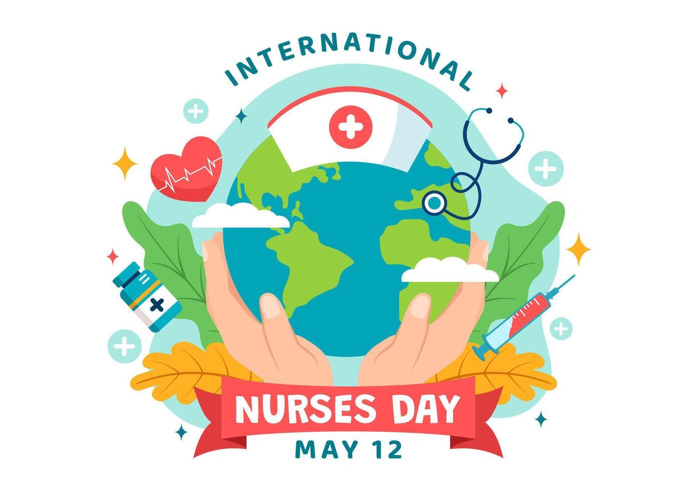 International Nurses Day Vector Illustration on May 12 for Contributions that Nurse Make to Society in Healthcare Flat Kids Cartoon Background