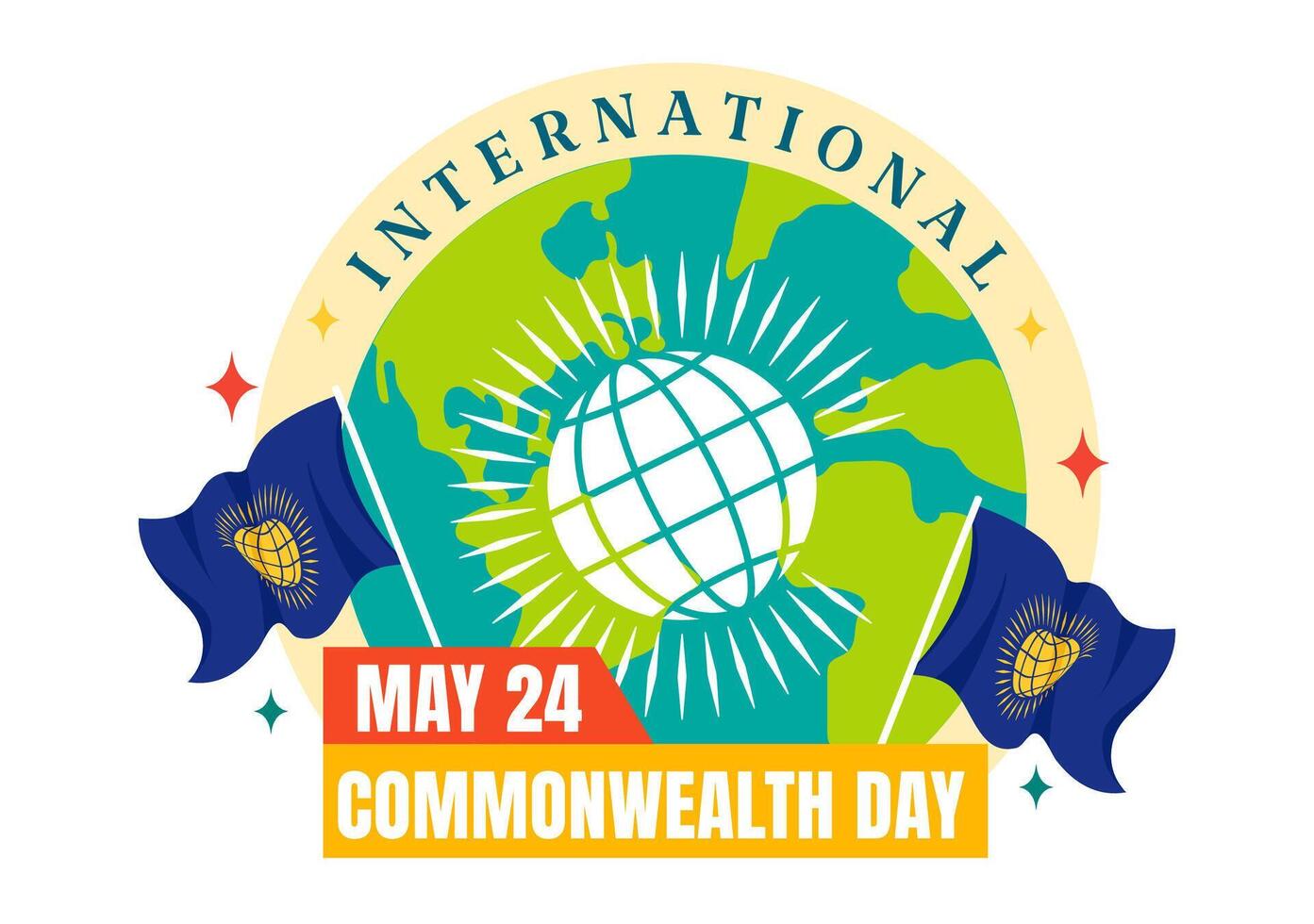 Commonwealth Day Vector Illustration on 24 may of Helps Guide Activities by Commonwealths Organizations with Waving Flag in Flat Cartoon Background