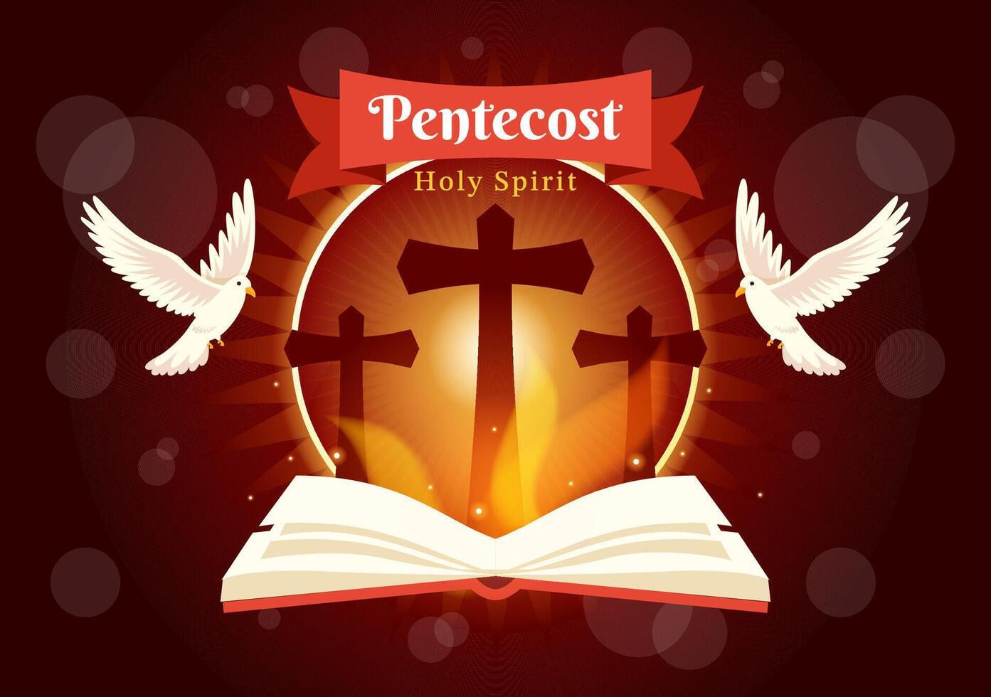 Pentecost Sunday Vector Illustration with Flame and Holy Spirit Dove in Catholics or Christians Religious Culture Holiday Flat Cartoon Background