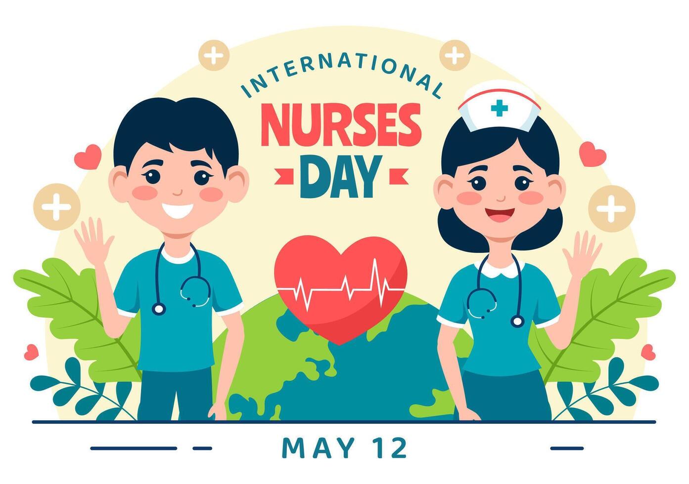 International Nurses Day Vector Illustration on May 12 for Contributions that Nurse Make to Society in Healthcare Flat Kids Cartoon Background