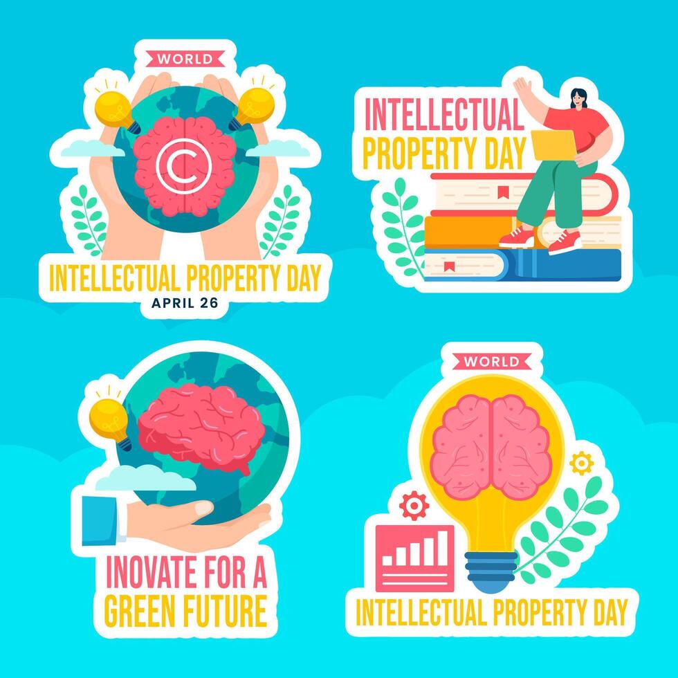 Intellectual Property Day Label Flat Cartoon Hand Drawn Templates Background Illustration vector