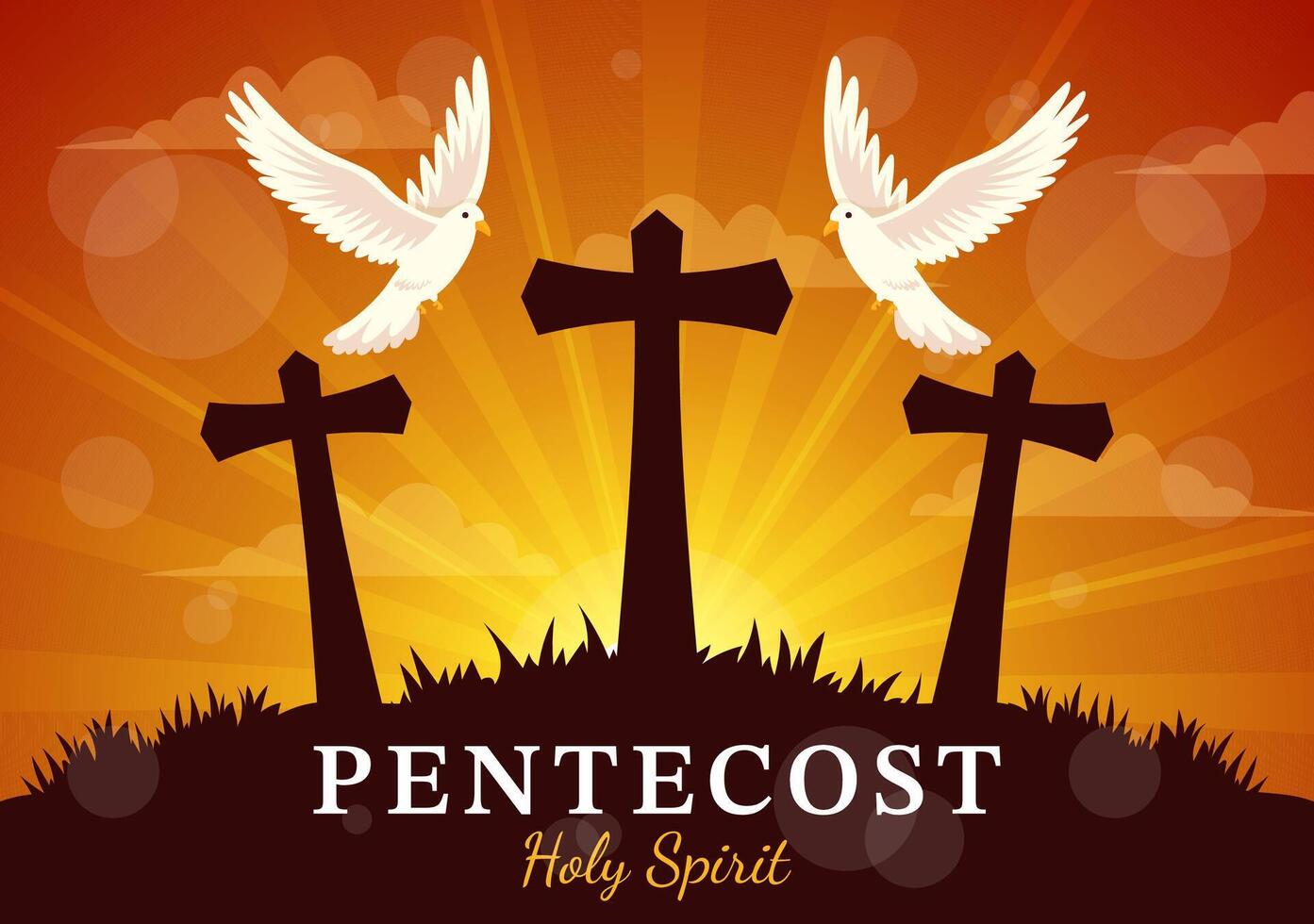 Pentecostés domingo vector ilustración con fuego y santo espíritu paloma en católicos o cristianos religioso cultura fiesta plano dibujos animados antecedentes