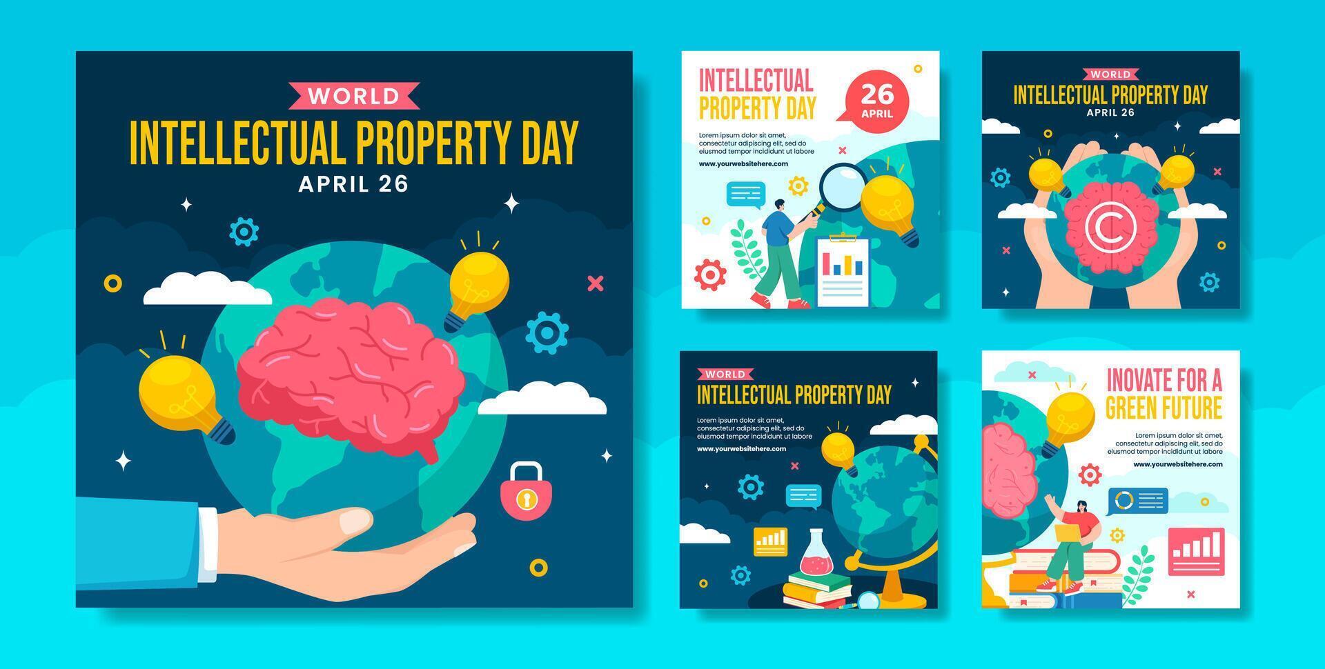 Intellectual Property Day Social Media Post Cartoon Hand Drawn Templates Background Illustration vector
