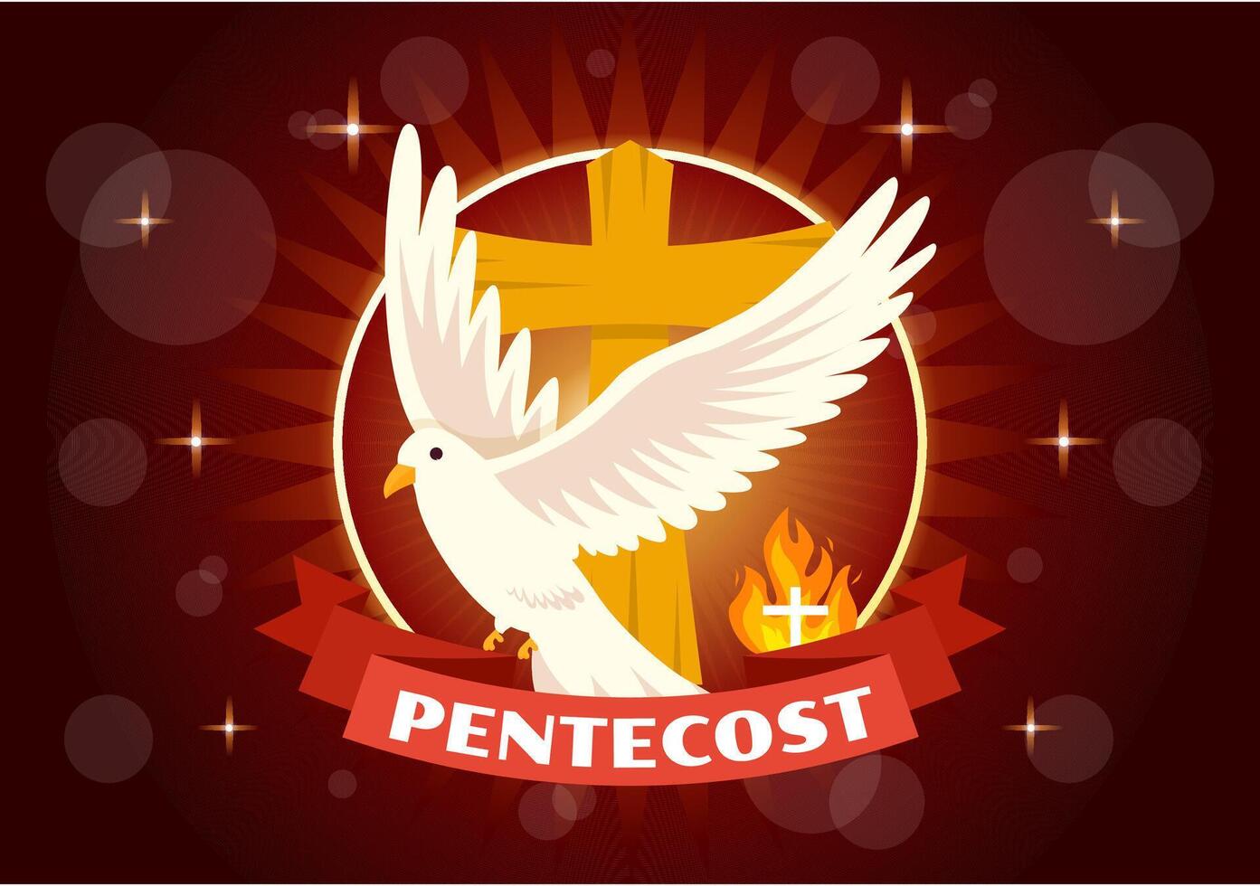 Pentecostés domingo vector ilustración con fuego y santo espíritu paloma en católicos o cristianos religioso cultura fiesta plano dibujos animados antecedentes