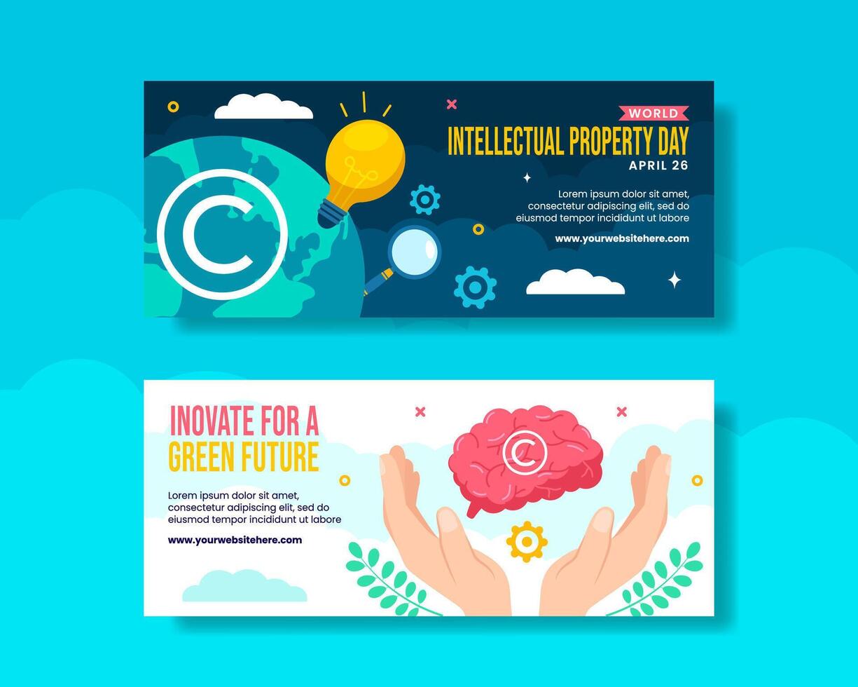 Intellectual Property Day Horizontal Banner Cartoon Hand Drawn Templates Background Illustration vector