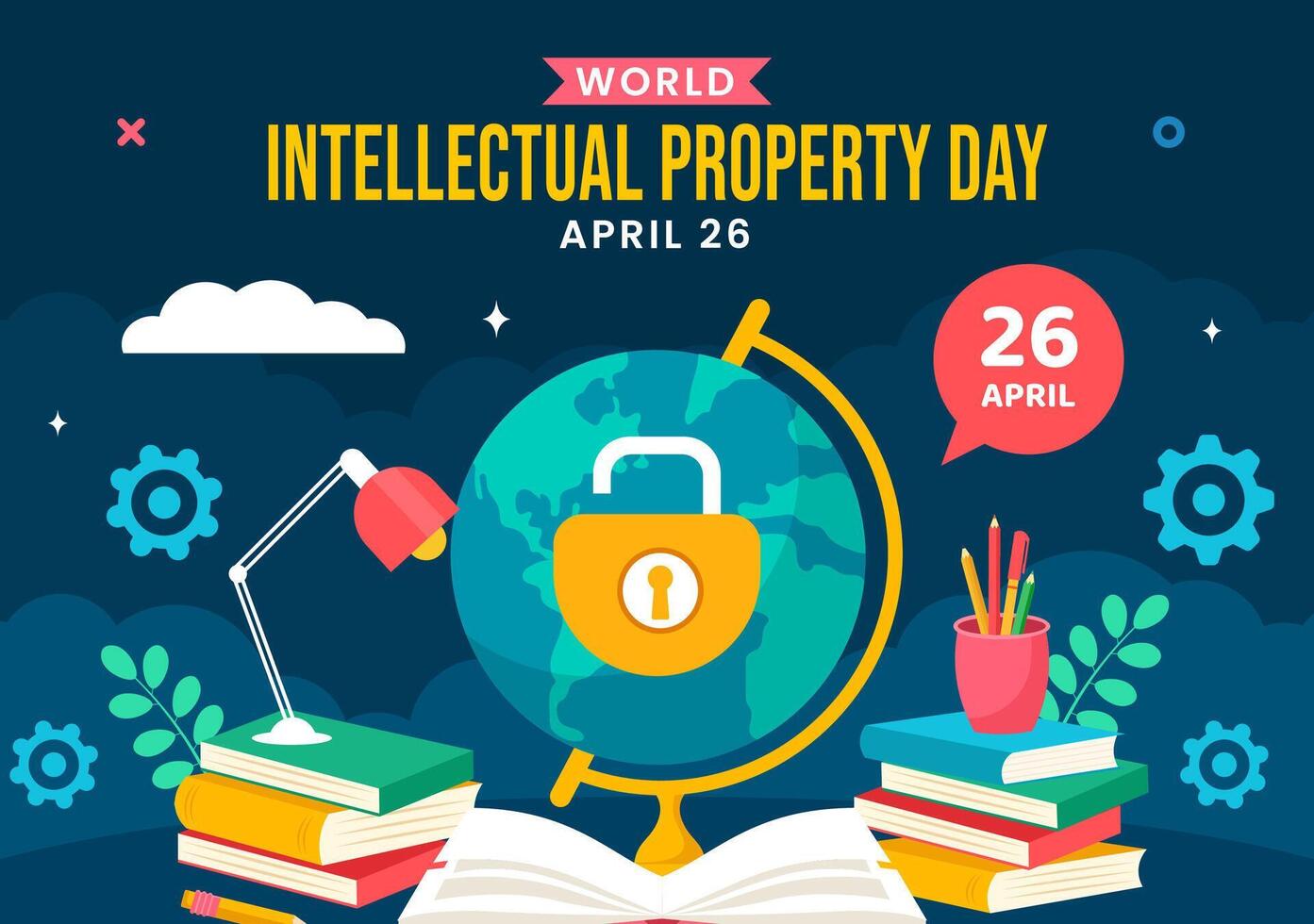 Intellectual Property Day Social Media Background Flat Cartoon Hand Drawn Templates Illustration vector