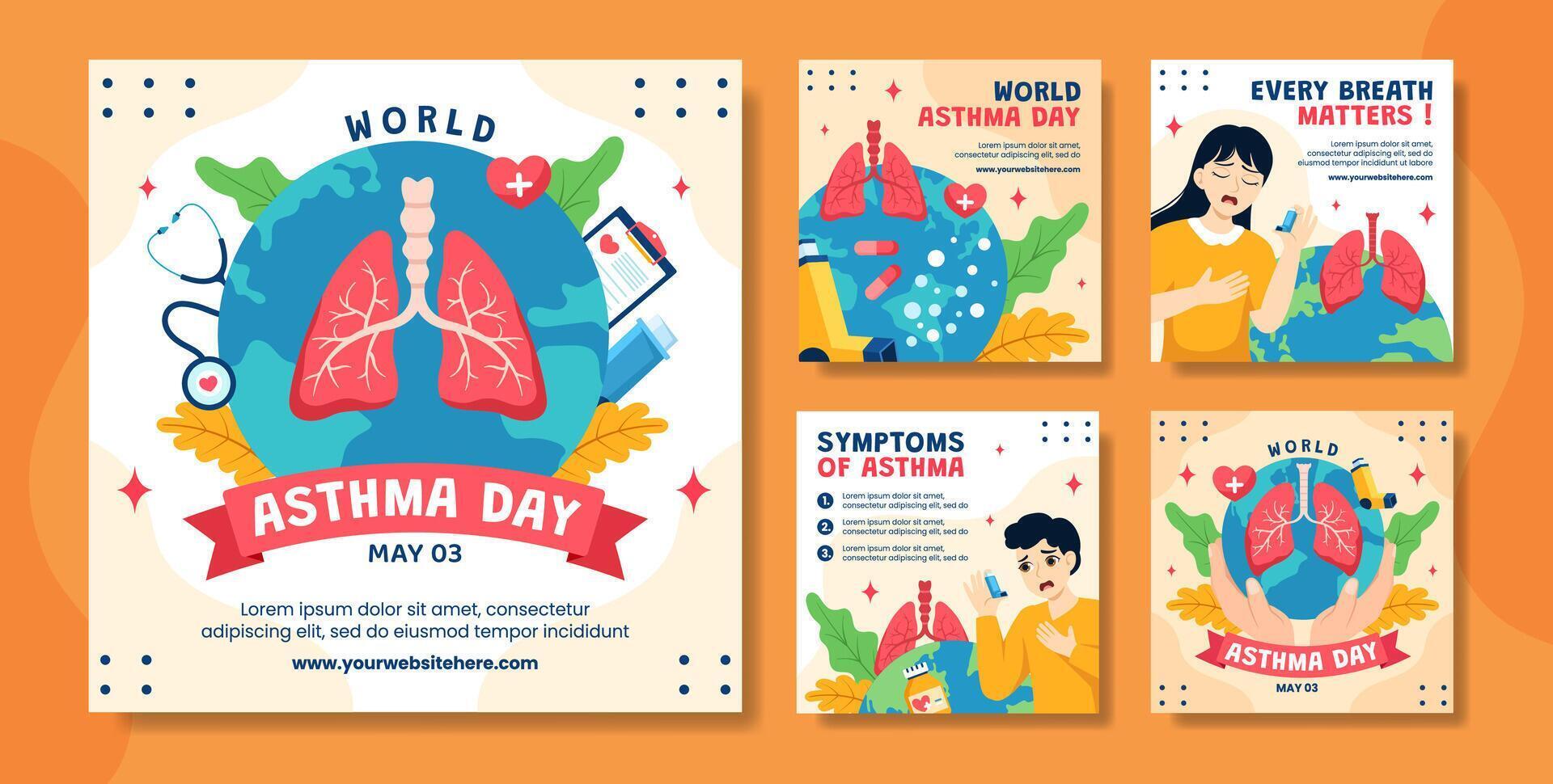 Asthma Day Social Media Post Flat Cartoon Hand Drawn Templates Background Illustration vector