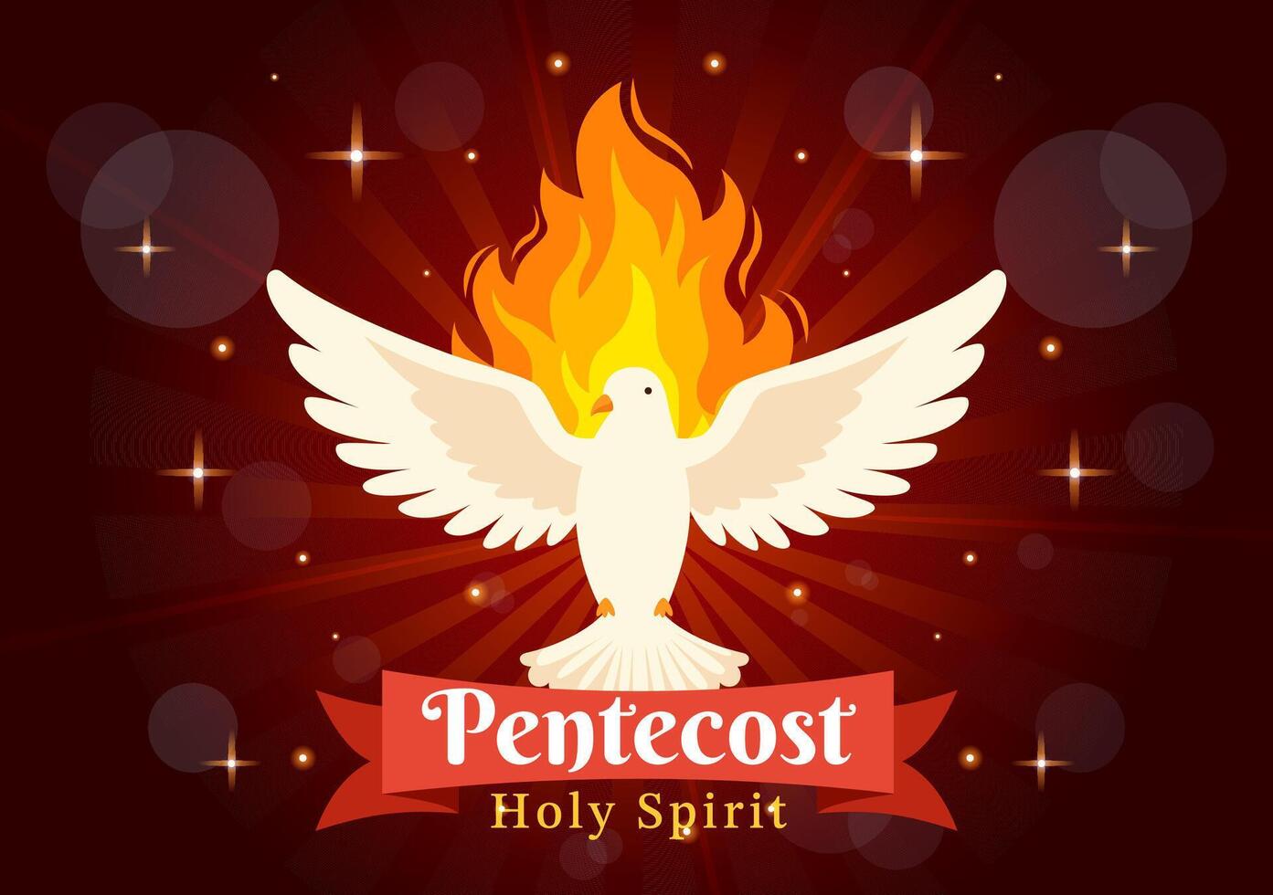 Pentecost Sunday Vector Illustration with Flame and Holy Spirit Dove in Catholics or Christians Religious Culture Holiday Flat Cartoon Background