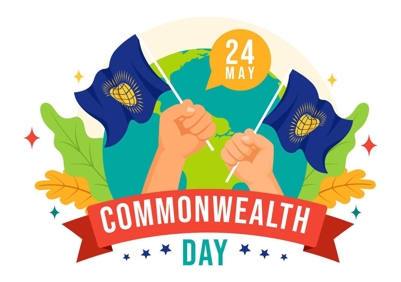 Commonwealth Day Vector Illustration on 24 may of Helps Guide Activities by Commonwealths Organizations with Waving Flag in Flat Cartoon Background