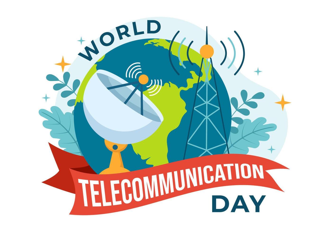 World Telecommunication and Information Society Day Vector Illustration on May 17 with Communications Network Across Earth Globe in Flat Background