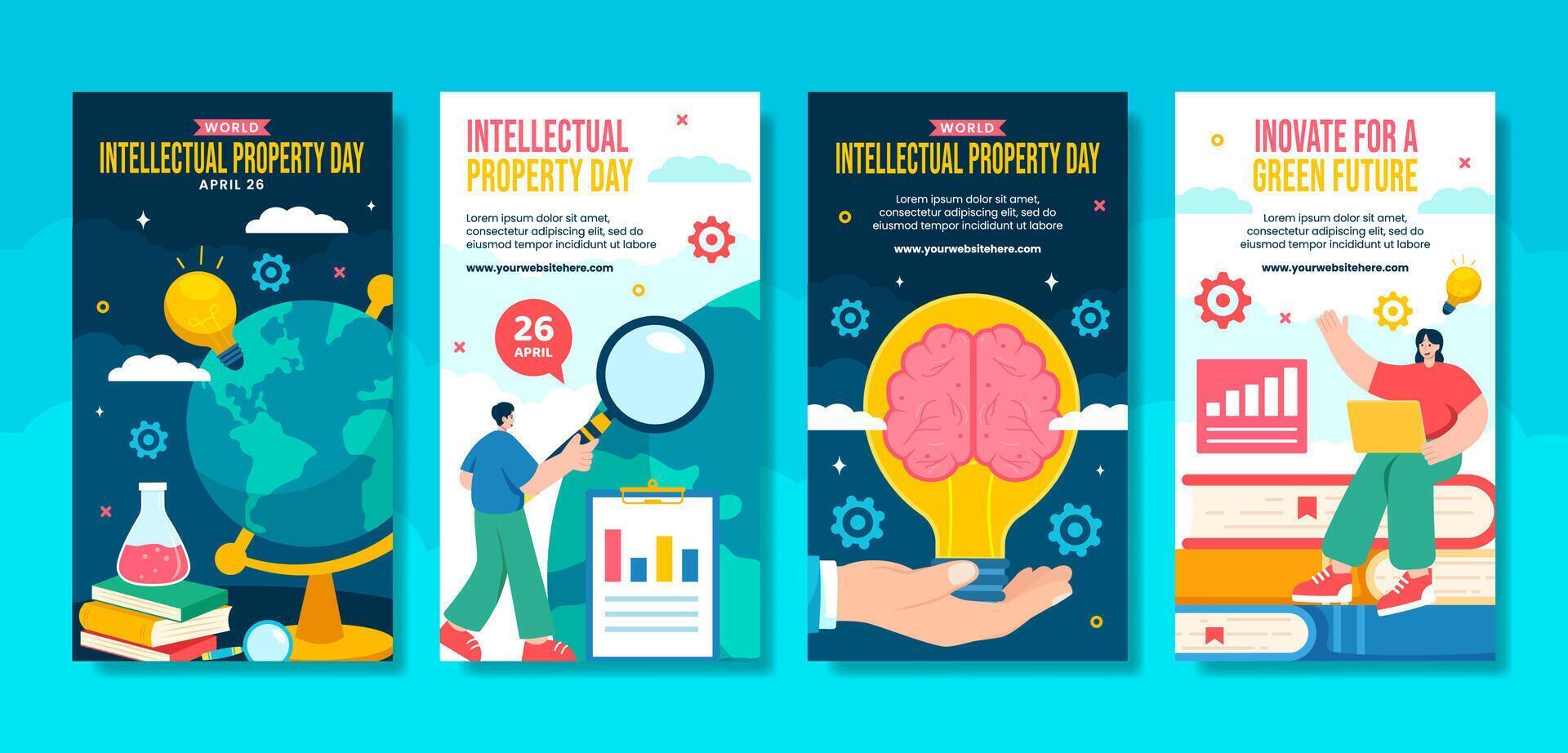 Intellectual Property Day Social Media Stories Cartoon Hand Drawn Templates Background Illustration vector