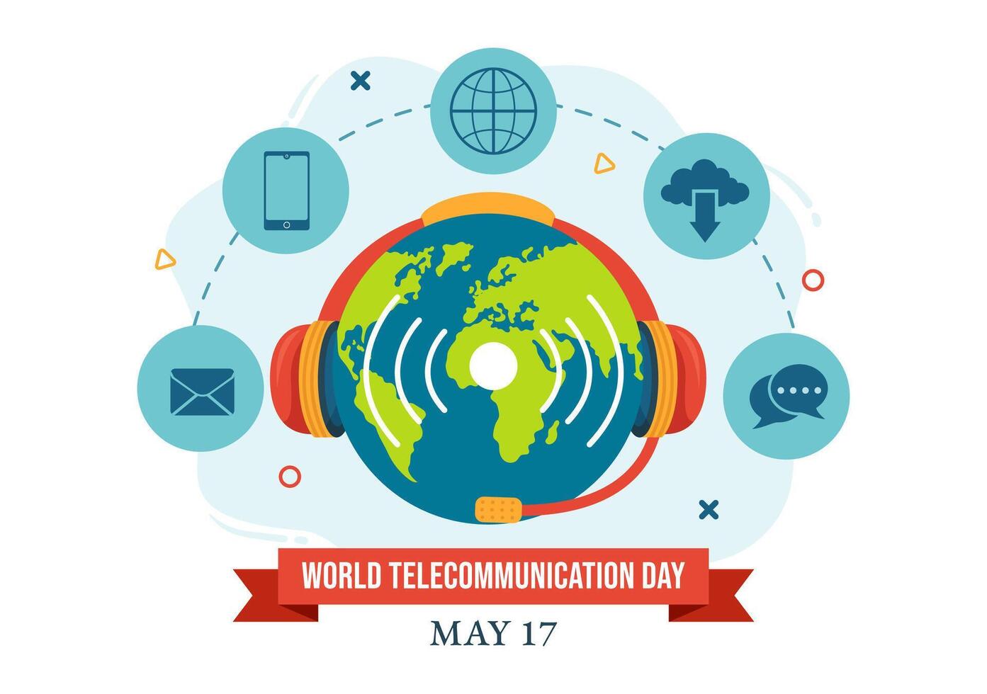 World Telecommunication and Information Society Day Vector Illustration on May 17 with Communications Network Across Earth Globe in Flat Background