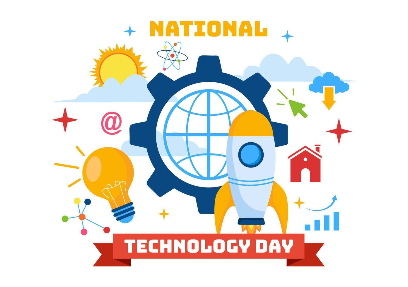 National Technology Day Vector Illustration on 11 May with Creative Digital for Innovation and development of high tech in Flat Cartoon Background