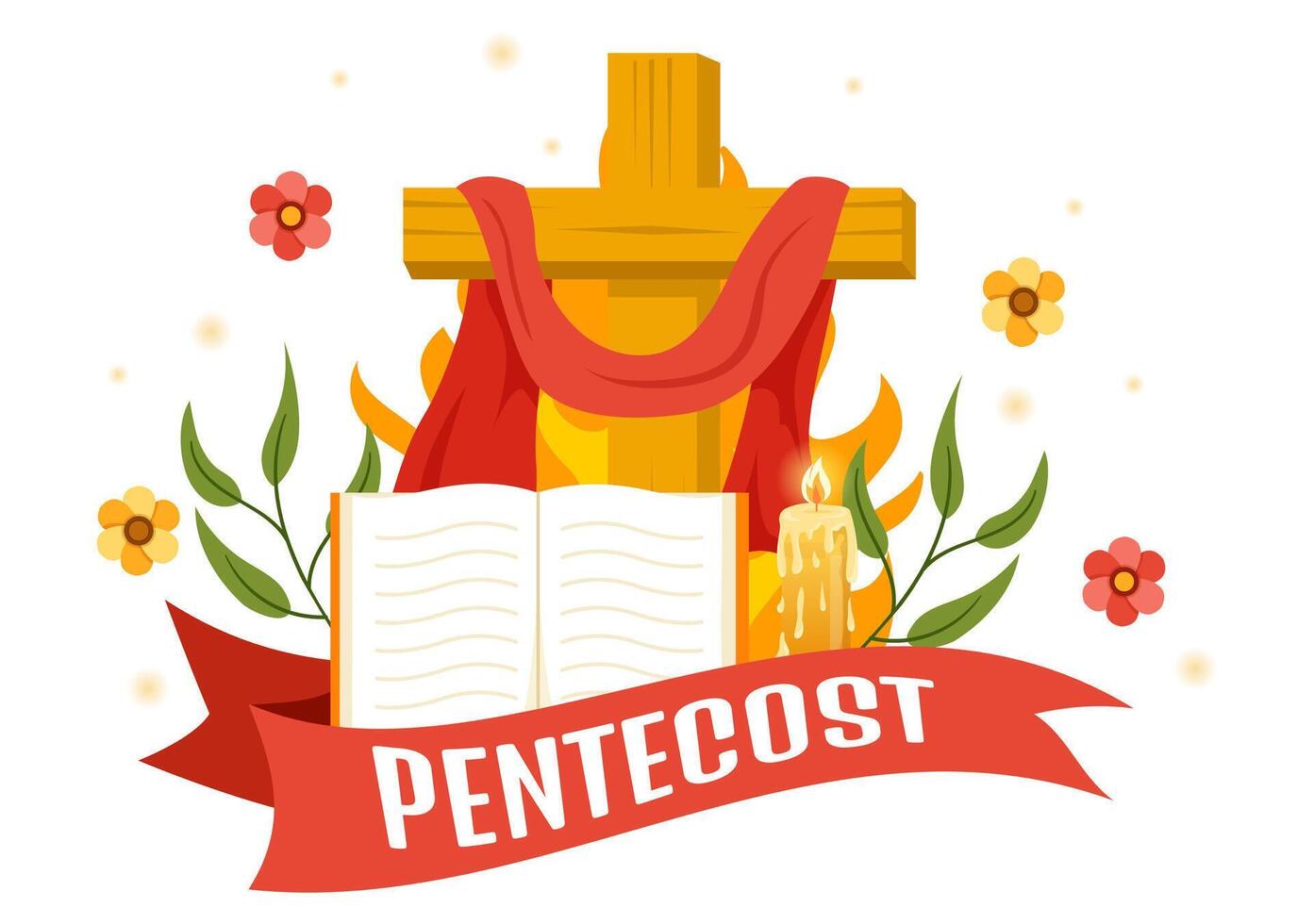 Pentecost Sunday Vector Illustration with Flame and Holy Spirit Dove in Catholics or Christians Religious Culture Holiday Flat Cartoon Background