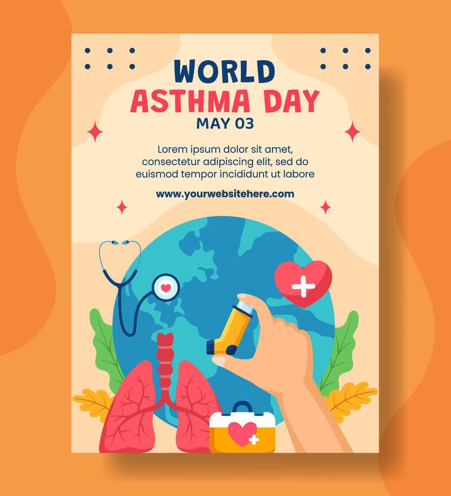 Asthma Day Vertical Poster Flat Cartoon Hand Drawn Templates Background Illustration vector