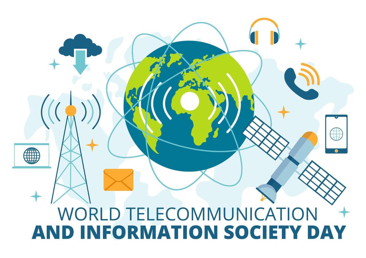 World Telecommunication and Information Society Day Vector Illustration on May 17 with Communications Network Across Earth Globe in Flat Background