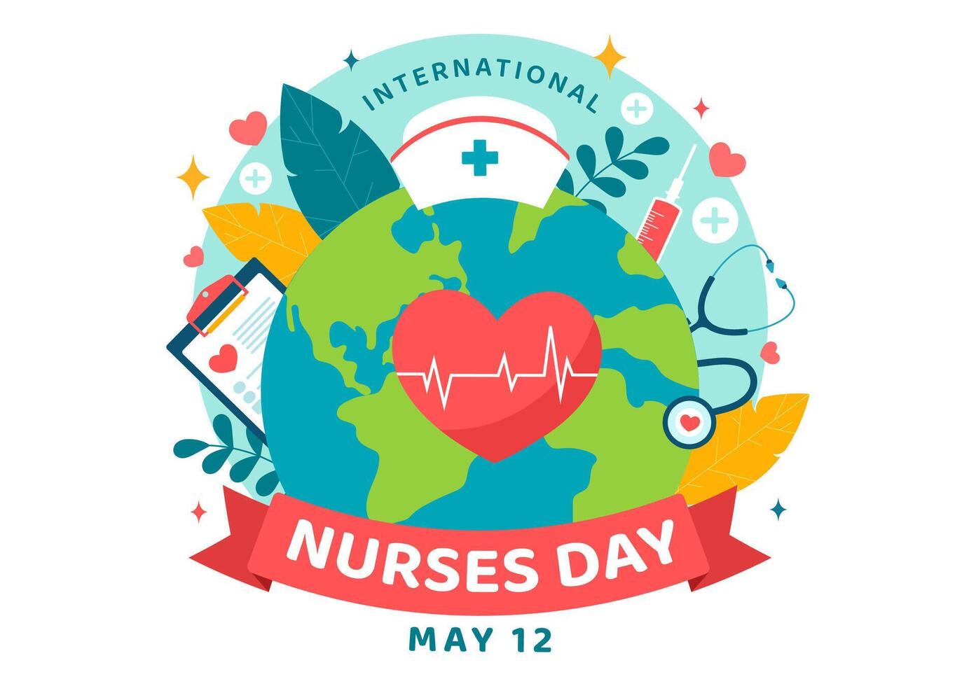 International Nurses Day Vector Illustration on May 12 for Contributions that Nurse Make to Society in Healthcare Flat Kids Cartoon Background