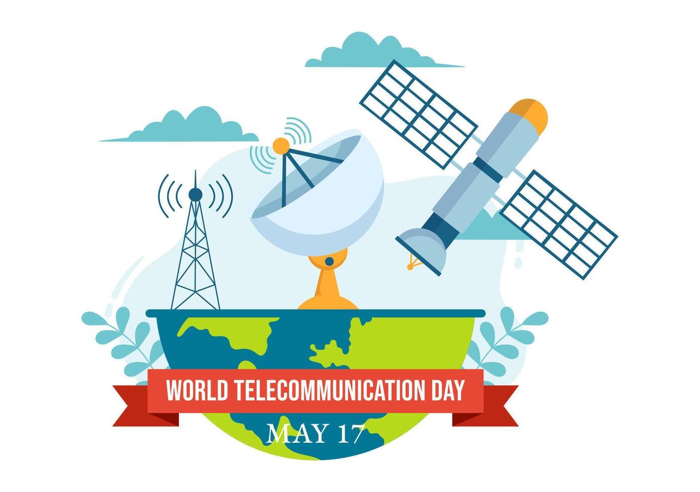 World Telecommunication and Information Society Day Vector Illustration on May 17 with Communications Network Across Earth Globe in Flat Background