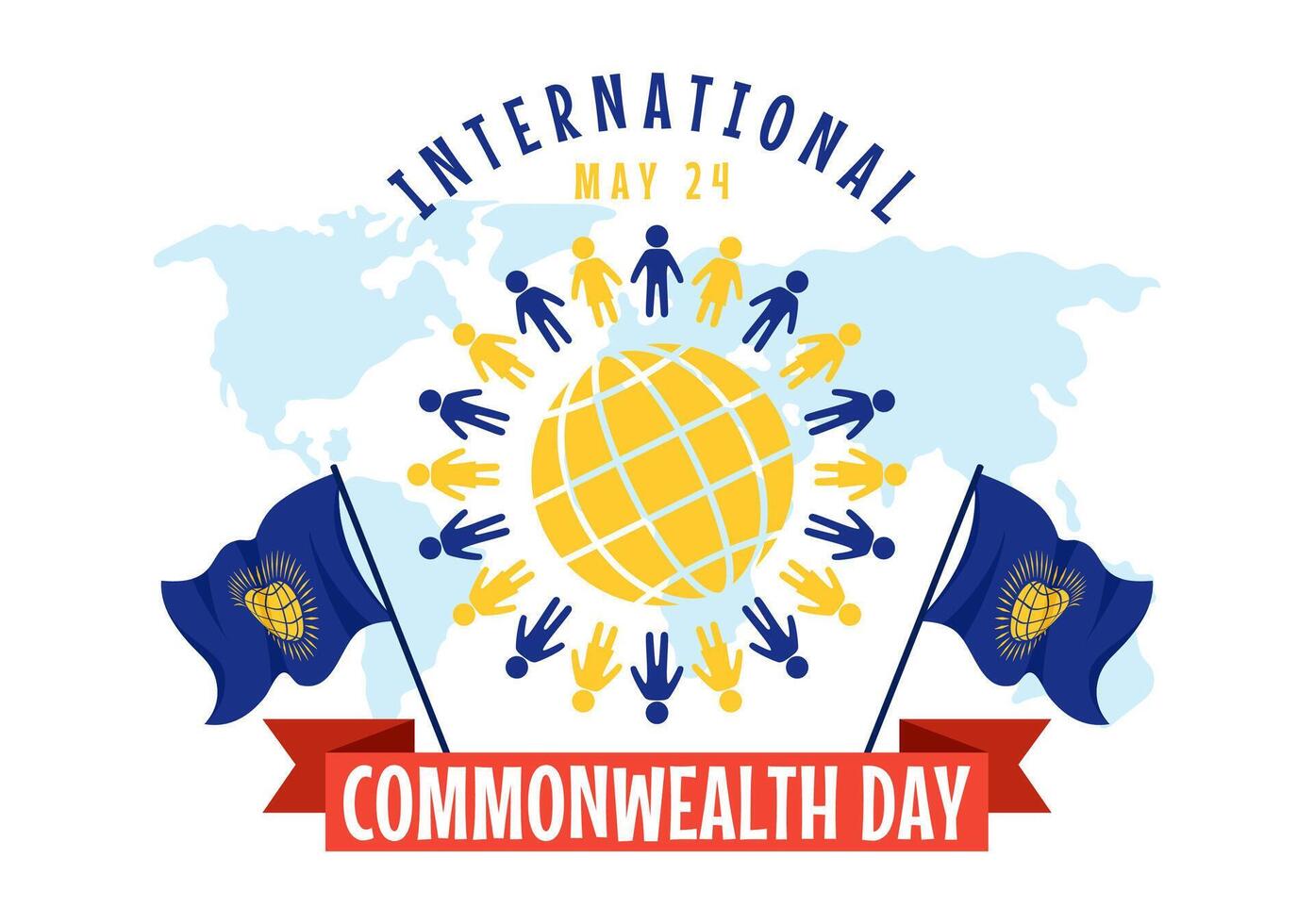 Commonwealth Day Vector Illustration on 24 may of Helps Guide Activities by Commonwealths Organizations with Waving Flag in Flat Cartoon Background