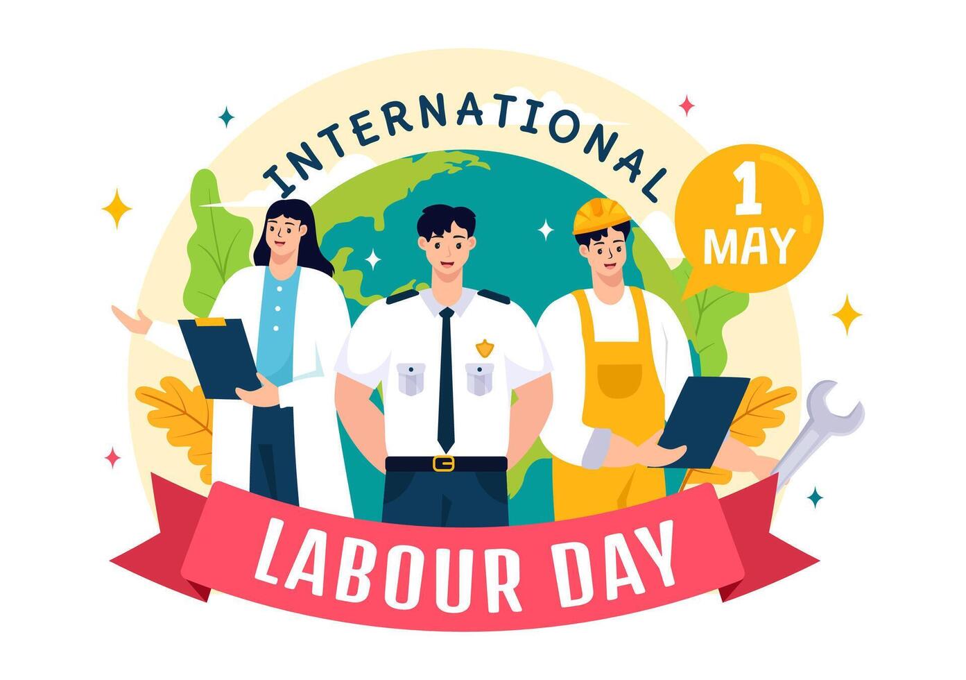 International Labor Day Vector Illustration on 1 May with Different Professions and Thank You to All Workers for Your Hard Work in Flat Background