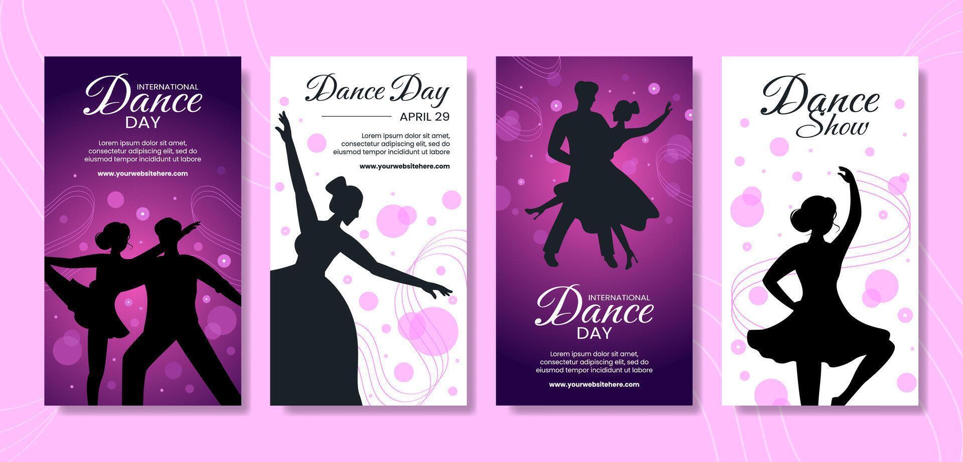 Dance Day Social Media Stories Flat Cartoon Hand Drawn Templates Background Illustration vector