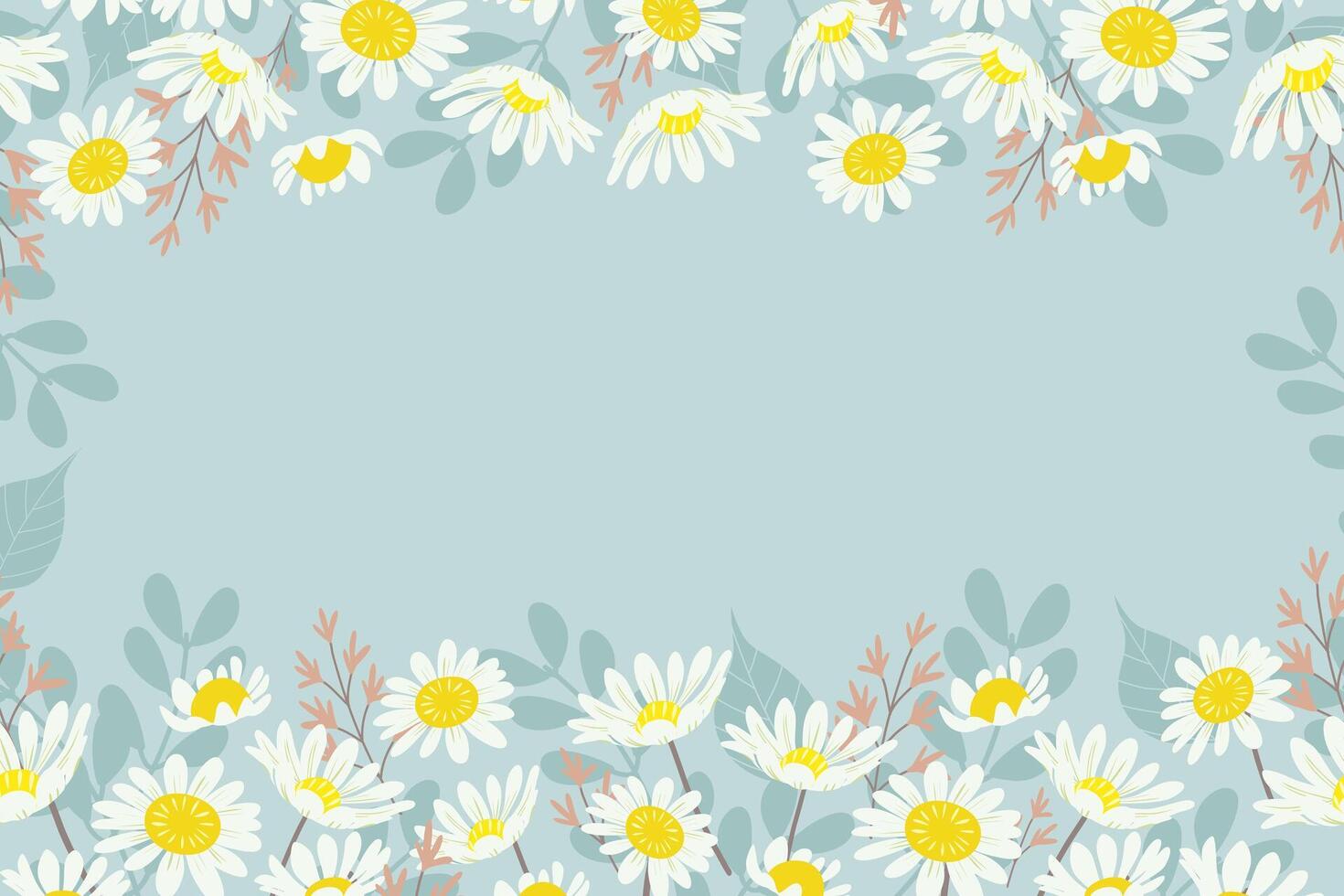 Flower and leaf backgrounds border frame white daisy cornflower meadows design. Vector illustration. Spring summer background.