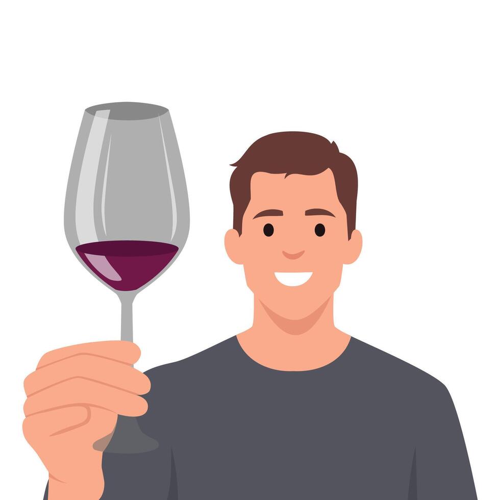 Man holding glass of red wine. vector