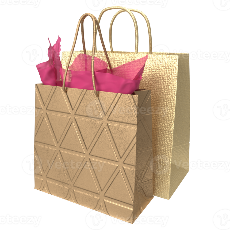 The Gold shopping bag for market or Advertising concept 3d rendering. png