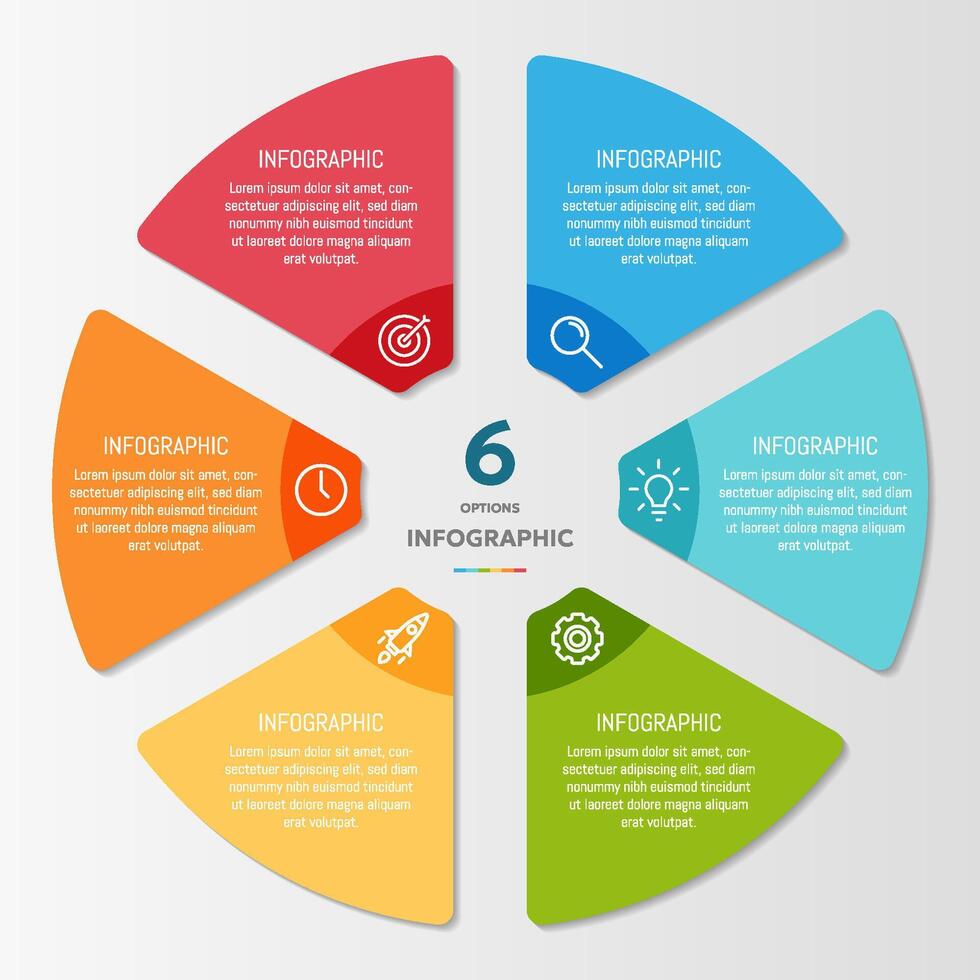 circulo forma infografía gráfico modelo con 6 6 opciones vector