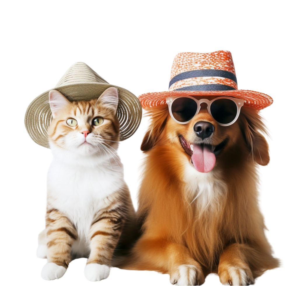 AI generated dog and cat wearing hats and sunglasses png