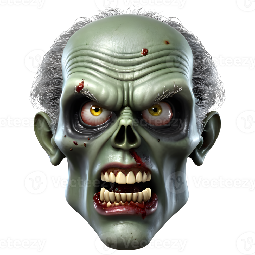 AI generated 3d character Scary Zombie face, 3d rendering style in transparent background png
