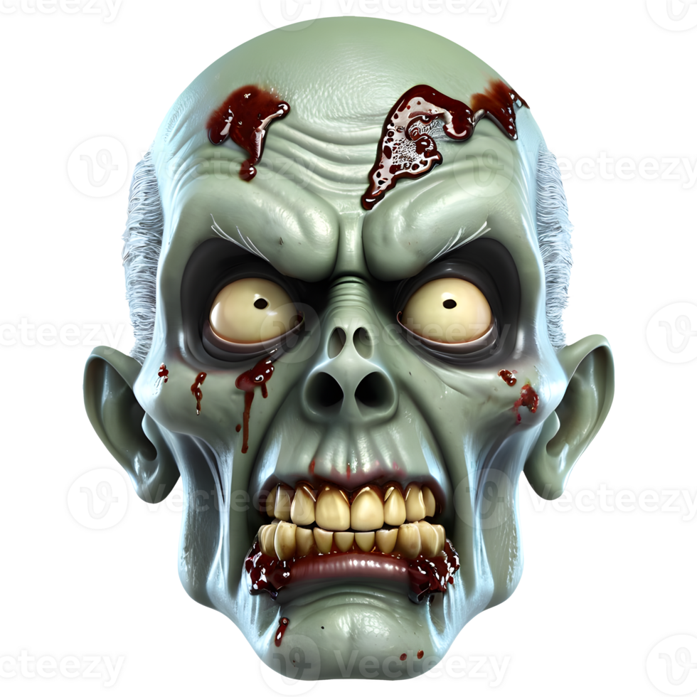 AI generated 3d character Scary Zombie face, 3d rendering style in transparent background png