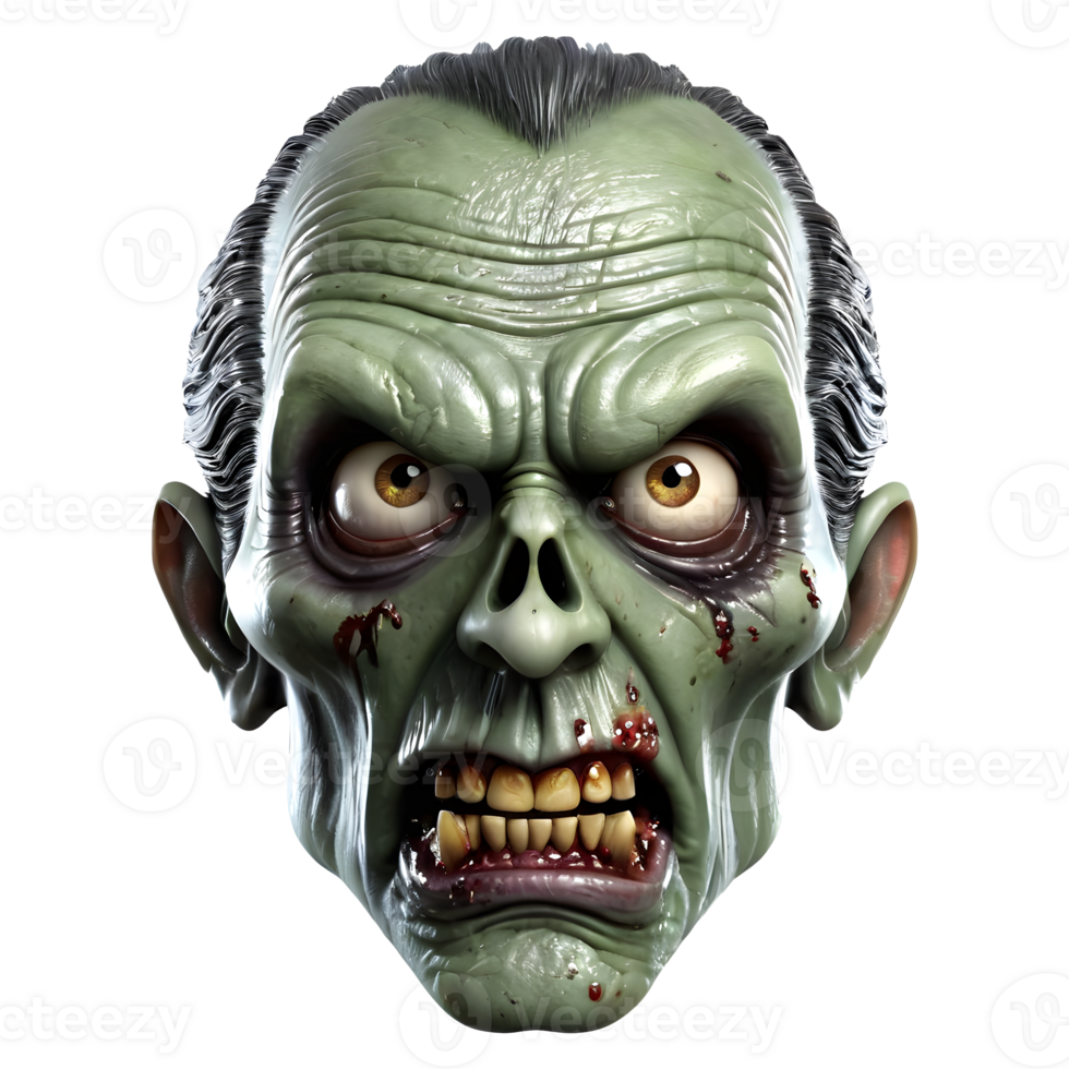 AI generated 3d character Scary Zombie face, 3d rendering style in transparent background png