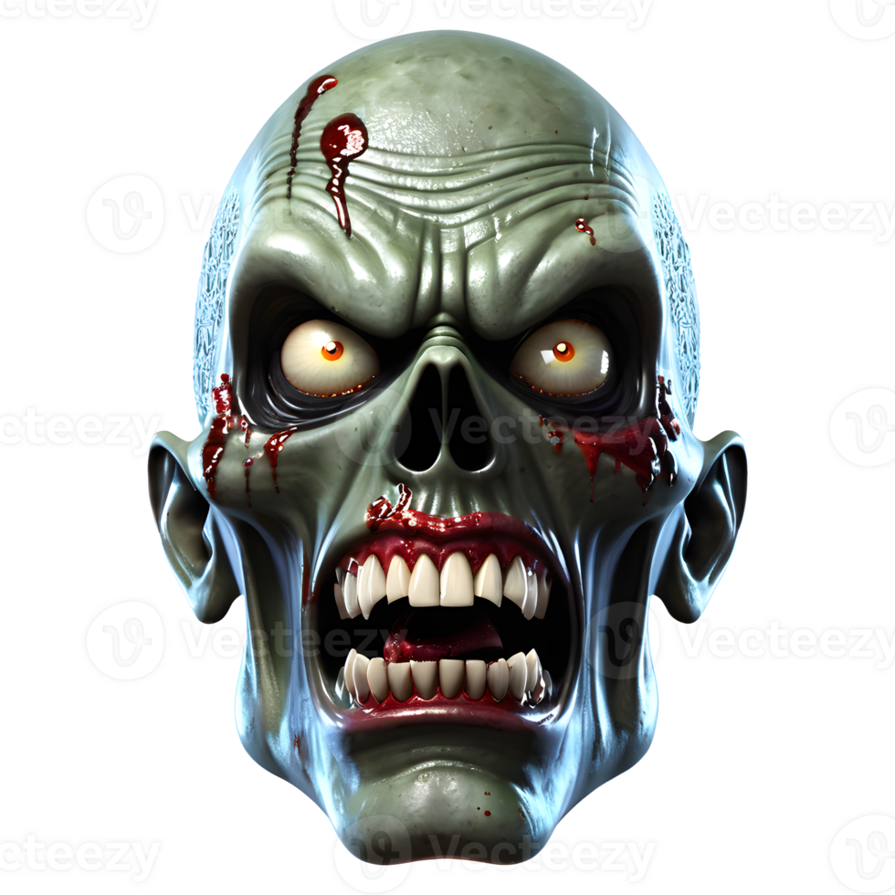 AI generated 3d character Scary Zombie face, 3d rendering style in transparent background png