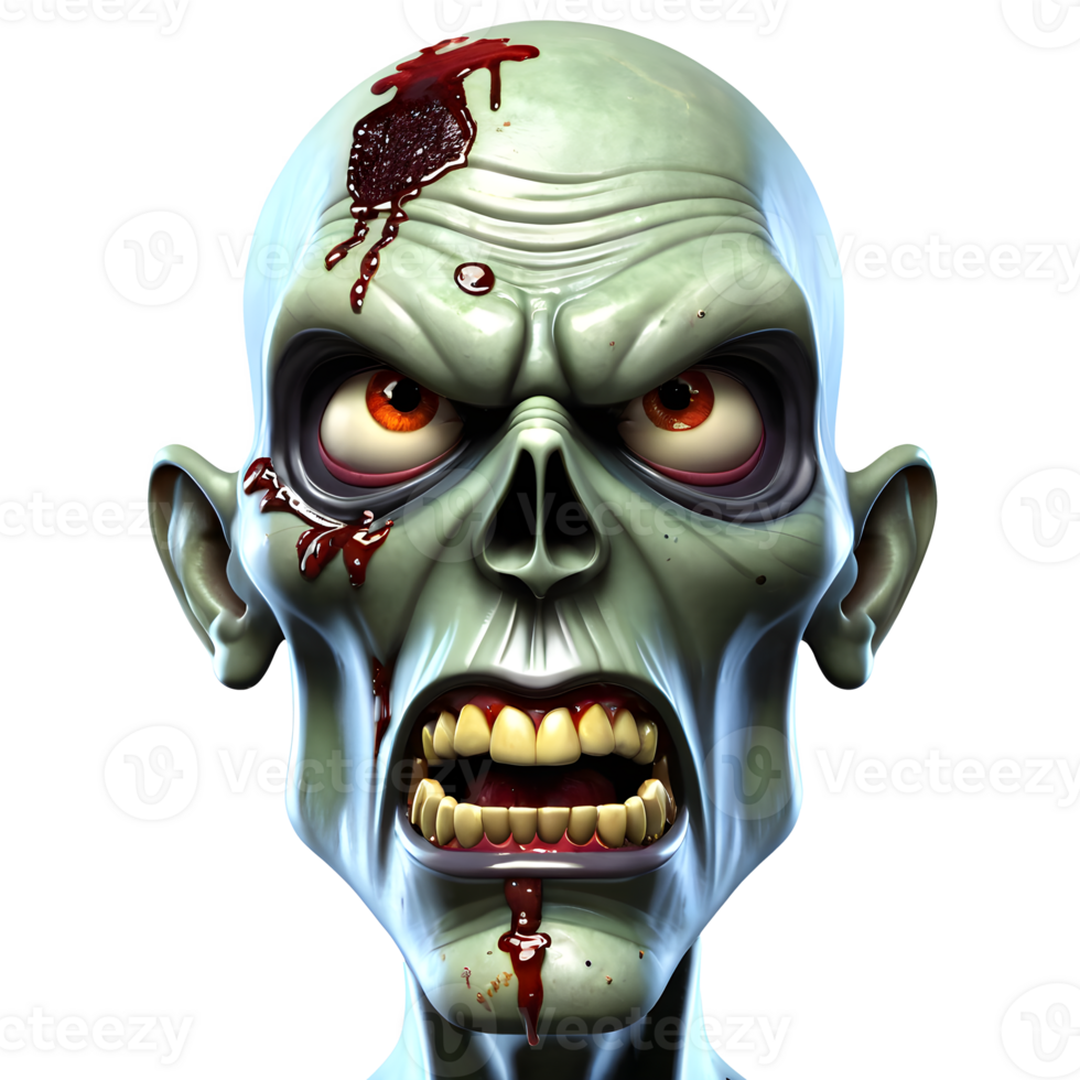 AI generated 3d character Scary Zombie face, 3d rendering style in transparent background png