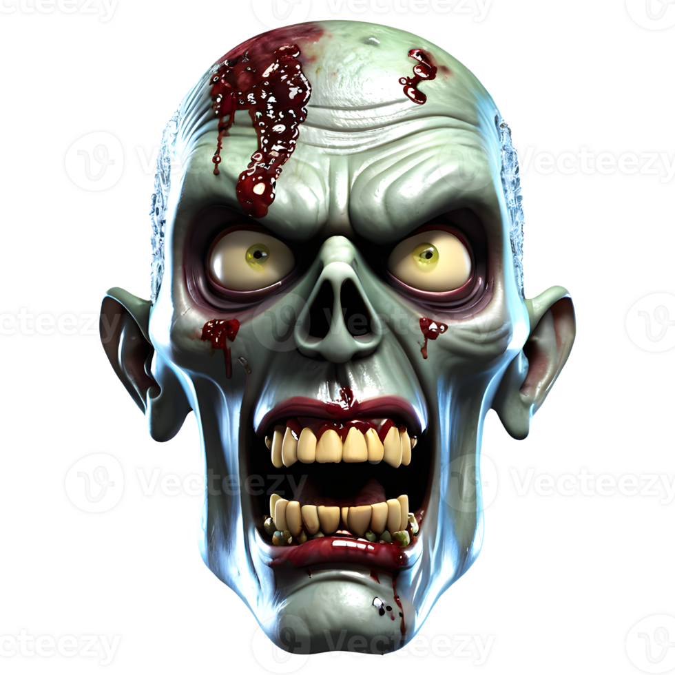 AI generated 3d character Scary Zombie face, 3d rendering style in transparent background png