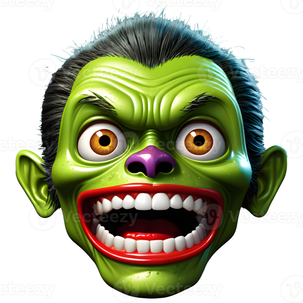 AI generated 3d character Scary Zombie face, 3d rendering style in transparent background png