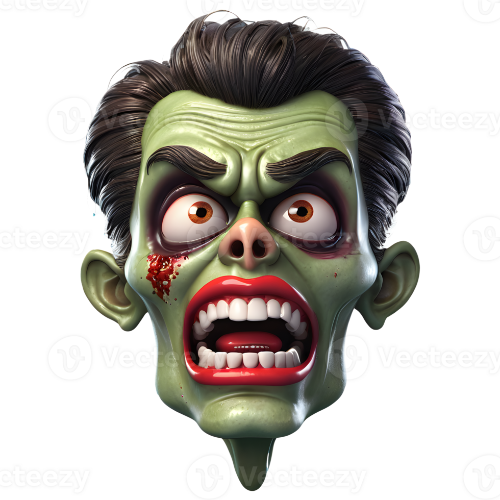 AI generated 3d character Scary Zombie face, 3d rendering style in transparent background png
