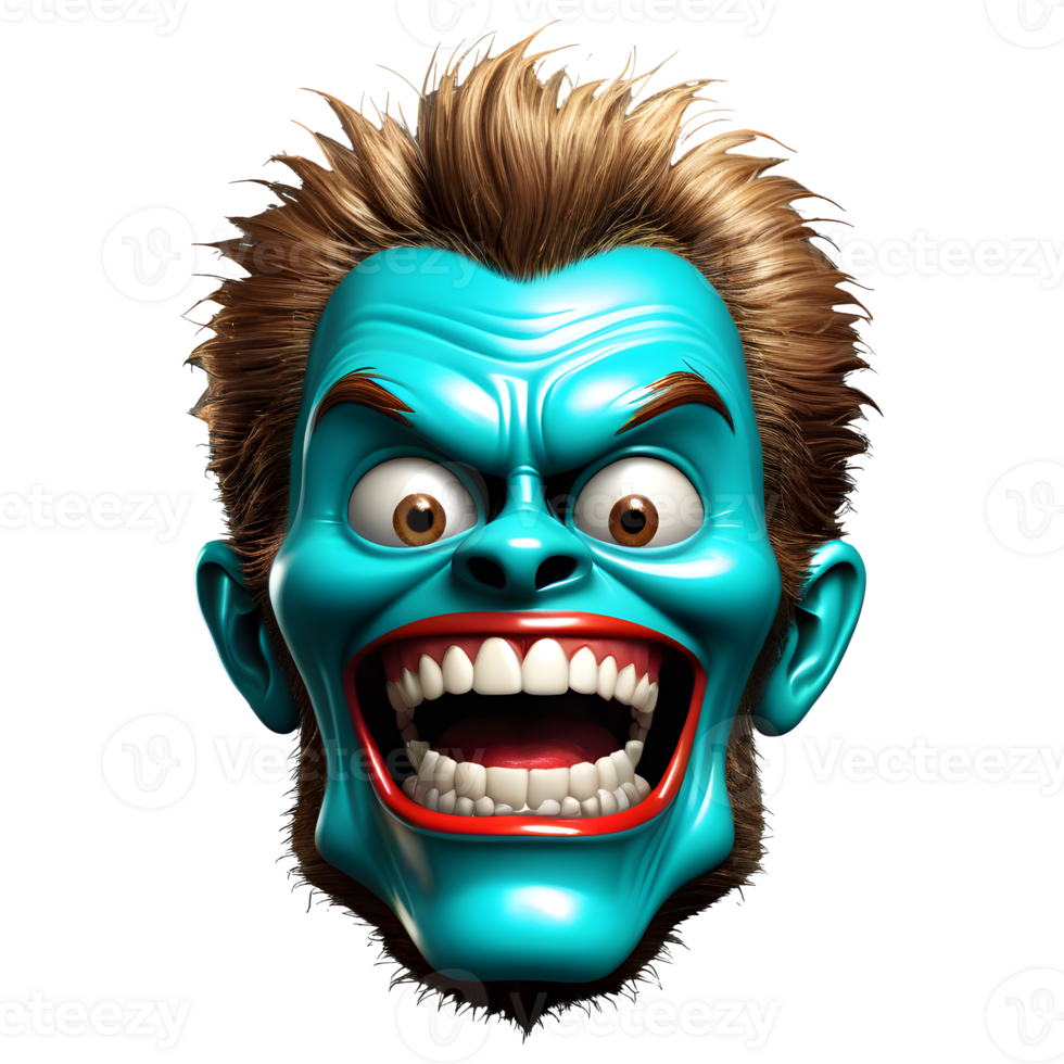 AI generated 3d character Scary Zombie face, 3d rendering style in transparent background png