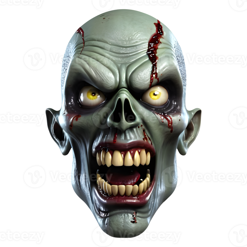 AI generated 3d character Scary Zombie face, 3d rendering style in transparent background png