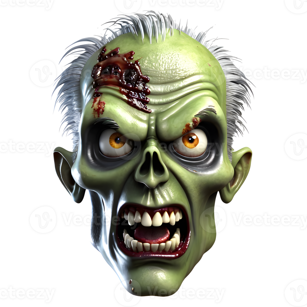 AI generated 3d character Scary Zombie face, 3d rendering style in transparent background png