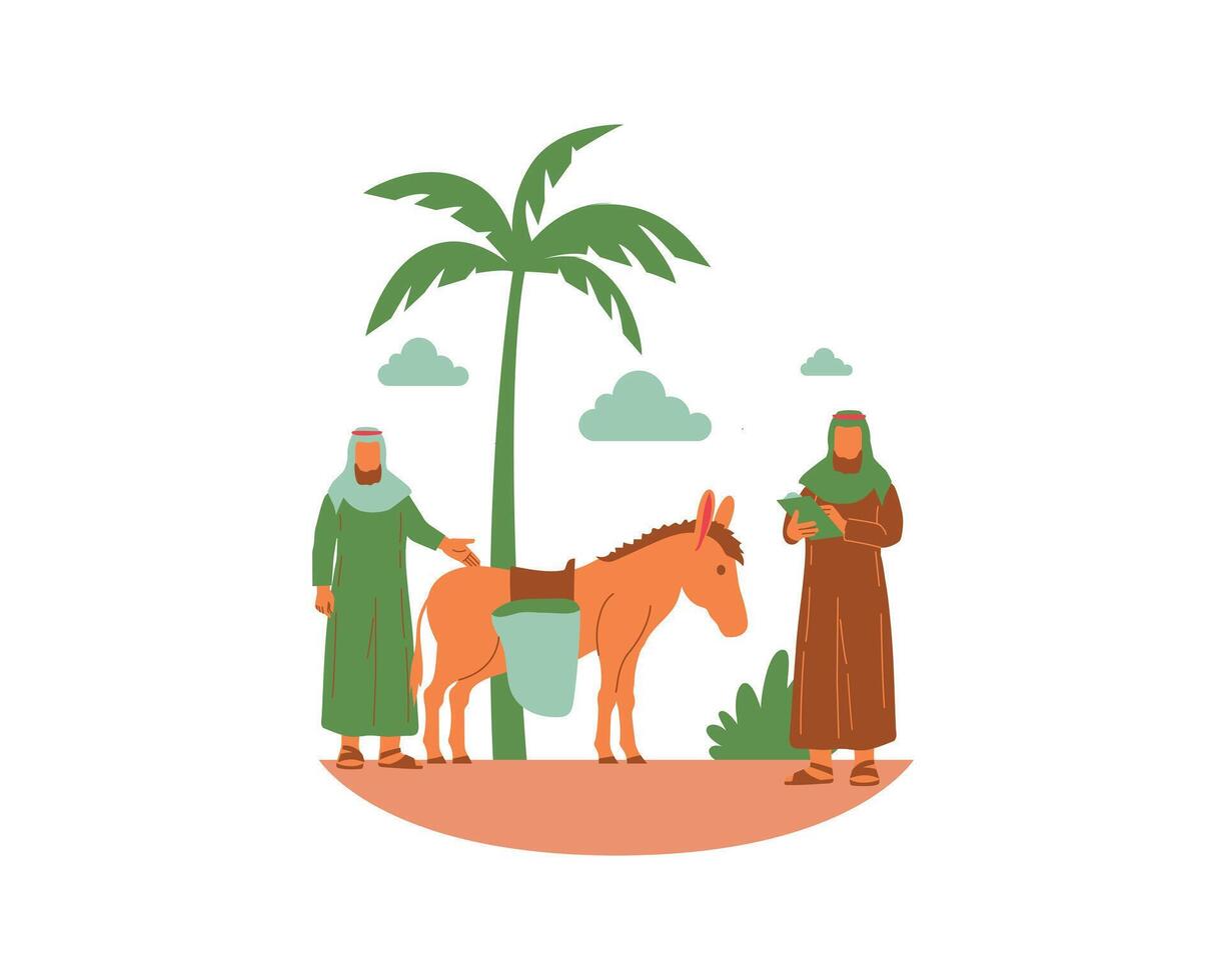 Arábica personas con Burro y palma árbol vector ilustración diseño.